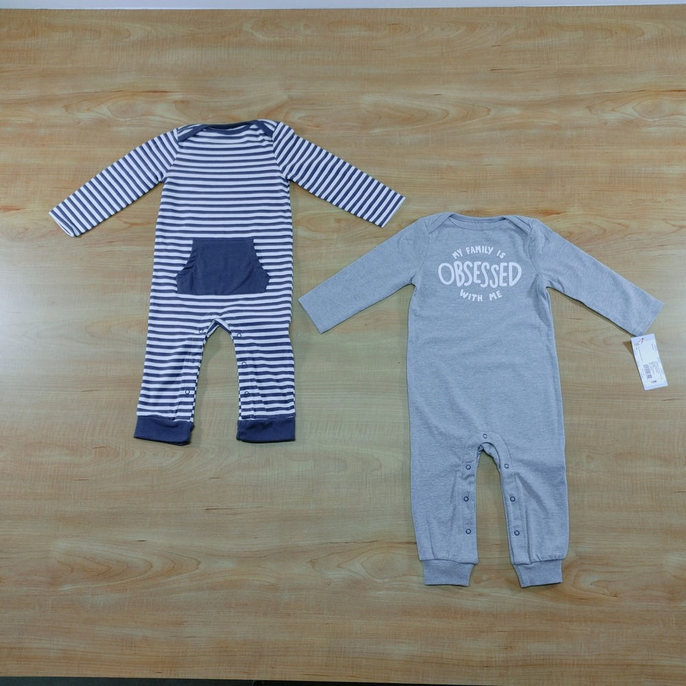 Cat Jack Baby Boy Pajamas Sleepwear One Piece Striped Gray‎ Outfit Set 12M